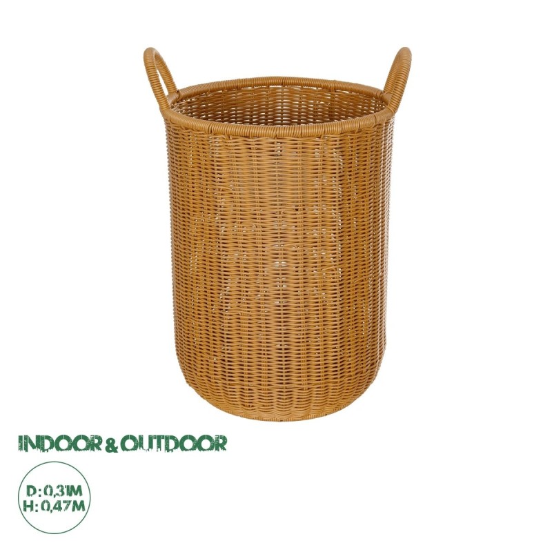 GloboStar® Artificial Garden TORINO 21493 Διακοσμητικό Πλεκτό Καλάθι - Κασπώ Γλάστρα - Flower Pot Μπεζ Φ31cm x Υ47cm