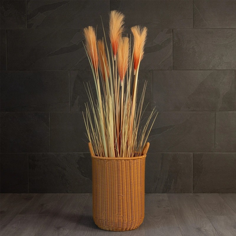 GloboStar® Artificial Garden TORINO 21493 Διακοσμητικό Πλεκτό Καλάθι - Κασπώ Γλάστρα - Flower Pot Μπεζ Φ31cm x Υ47cm