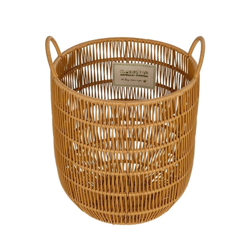 GloboStar® Artificial Garden OSAKA 21494 Διακοσμητικό Πλεκτό Καλάθι - Κασπώ Γλάστρα - Flower Pot Μπεζ Φ30cm x Υ41cm