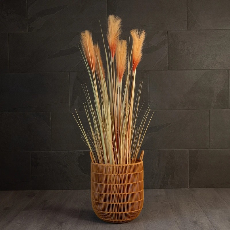 GloboStar® Artificial Garden OSAKA 21494 Διακοσμητικό Πλεκτό Καλάθι - Κασπώ Γλάστρα - Flower Pot Μπεζ Φ30cm x Υ41cm