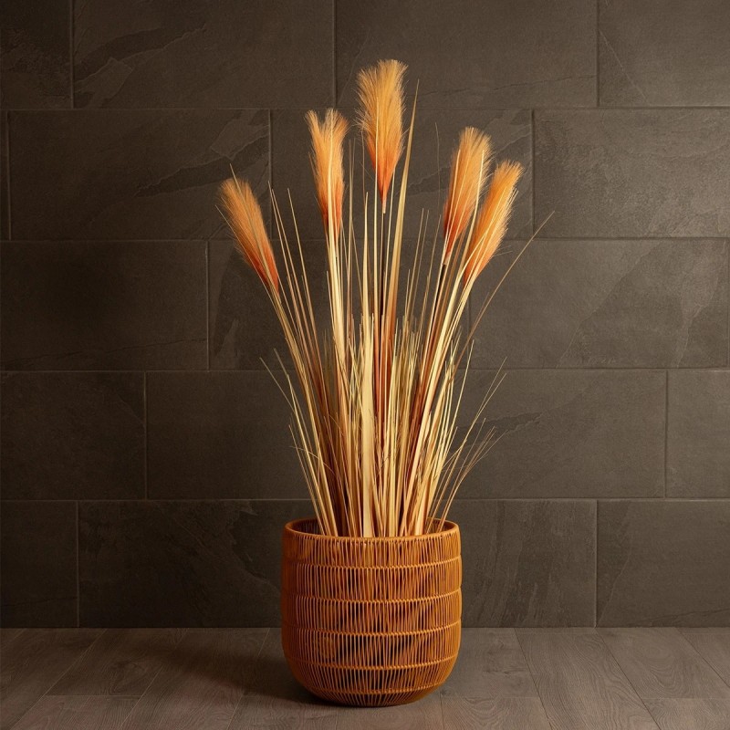 GloboStar® Artificial Garden DAKOTA 21498 Διακοσμητικό Πλεκτό Καλάθι - Κασπώ Γλάστρα - Flower Pot Μπεζ Φ33cm x Υ33cm