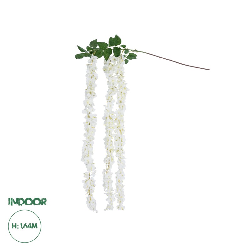 GloboStar® Artificial Garden WHITE WISTERIA FLOWER BRANCH 21516 Τεχνητό Διακοσμητικό κλαδί Βιστέρια Λευκό Φ45 x Υ164cm