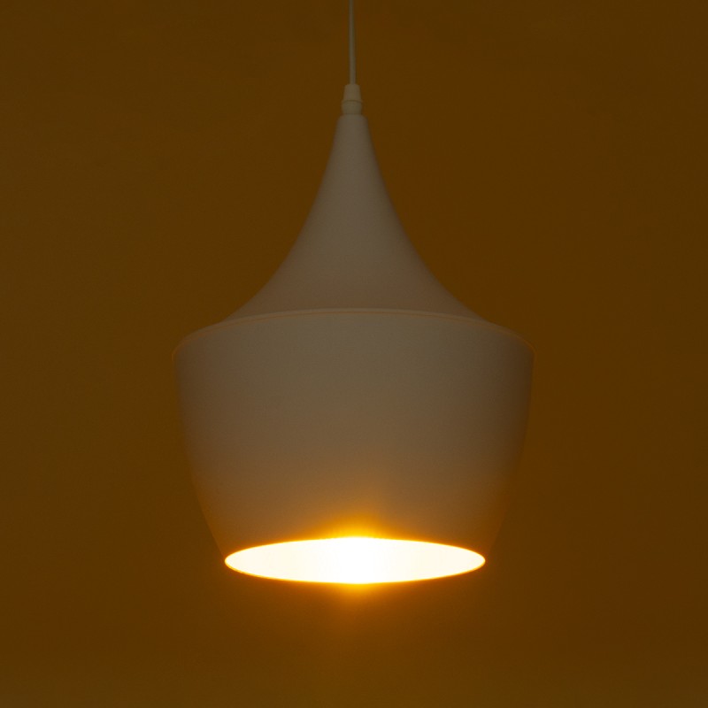 GloboStar® SHANGHAI 01026-A Μοντέρνο Κρεμαστό Φωτιστικό Καμπάνα Μονόφωτο 1 x E27 IP20 Λευκό & Χρυσό Μέταλλο - Μ25 x Π25 x Υ30cm