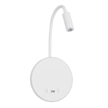 GLOBOSTAR® GOOSE 61693 Μοντέρνο Φωτιστικό Τοίχου - Απλίκα Ξενοδοχείου Reading Light με Φορτιστή USB 3A LED 6W 600lm 36° & 360° AC 220-240V IP20 Θερμό Λευκό 2700K - CREE XPE & Lumileds SMD Chip - Λευκό Ματ - Μ15.5 x Π15 x Υ30.5cm - 3 Χρόνια Εγγύηση