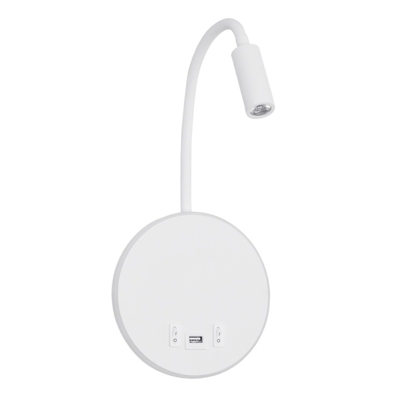 GLOBOSTAR® GOOSE 61693 Μοντέρνο Φωτιστικό Τοίχου - Απλίκα Ξενοδοχείου Reading Light με Φορτιστή USB 3A LED 6W 600lm 36° & 360° AC 220-240V IP20 Θερμό Λευκό 2700K - CREE XPE & Lumileds SMD Chip - Λευκό Ματ - Μ15.5 x Π15 x Υ30.5cm - 3 Χρόνια Εγγύηση