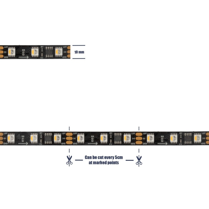 GloboStar® DIGIPRO 90773 Ψηφιακή Ταινία LED SMD 5050 12W/m 60LED/m 20PIXEL/m SPI/TTL Protocol IC TM1814/UCS1912/UCS2912 1200lm/m 120° DC 12V IP20 Πολύχρωμη RGB+WW - Dimmable - Λευκό Σώμα - Μ5000 x Π10 x Υ2mm - Συσκευασία 5 Μέτρων - 5 Χρόνια Εγγύηση