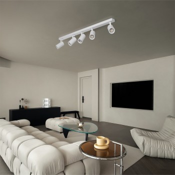 kelvo® SPOTA KLV-101-0143 Κινούμενο Φωτιστικό Σποτ Οροφής για 5 Λάμπες MR16 με Ντουί GU10 AC 220-240V IP20 - Λευκό Ματ - Μ79.5 x Π6.3 x Υ14cm