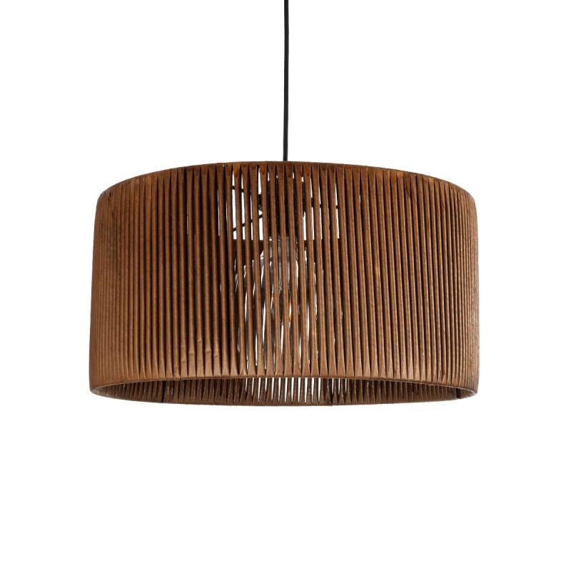 GloboStar® KYCLOS 203-0047 Boho Κρεμαστό Φωτιστικό Καπέλο Μονόφωτο 1 x E27 IP20 Καφέ Rattan - M40 x Π40 x Υ25.5cm