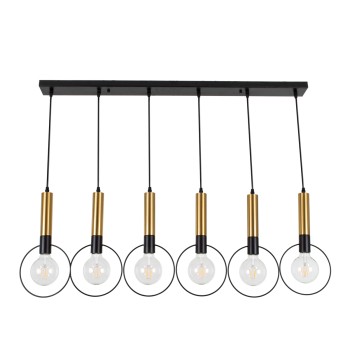 GLOBOSTAR® OLVERO 00776 Μοντέρνο Κρεμαστό Φωτιστικό Οροφής με Ντουί 6 x E27 AC 220-240V IP20 - Μαύρο & Χρυσό - Μ110 x Π18 x Y130cm