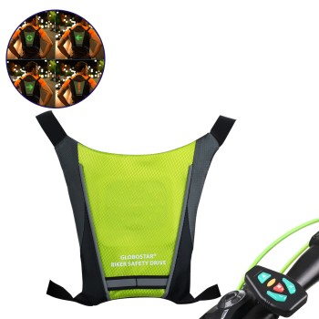 GloboStar® 79069 Γιλέκο Ασφαλείας Φωσφοριζέ Αντανακλαστικό για Ποδηλάτες & Runners με Φωτεινή Σήμανση LED - Ενσωματωμένη Μπαταρία 650mAh DC 5V Επαναφορτιζόμενο με Καλώδιο Τροφοδοσίας USB & Ασύρματο Χειριστήριο - Λαχανί Φωσφοριζέ & Μαύρο Αδιάβρ