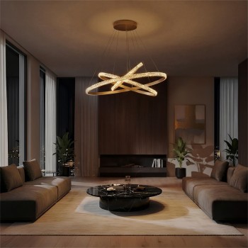 kelvo® DIAMOND KLV-101-0240-V2 Κρεμαστό Φωτιστικό Οροφής LED 120W 12000lm 180° AC 220-240V IP20 Ρυθμιζόμενο Λευκό CCT με Χειριστήριο από 2700K έως 6000K Dimmable - Lumileds SMD Chip - Χρυσό Πλατίνα - Μ80 x Π80 x Υ80cm - 3 Χρόνια Εγγύηση