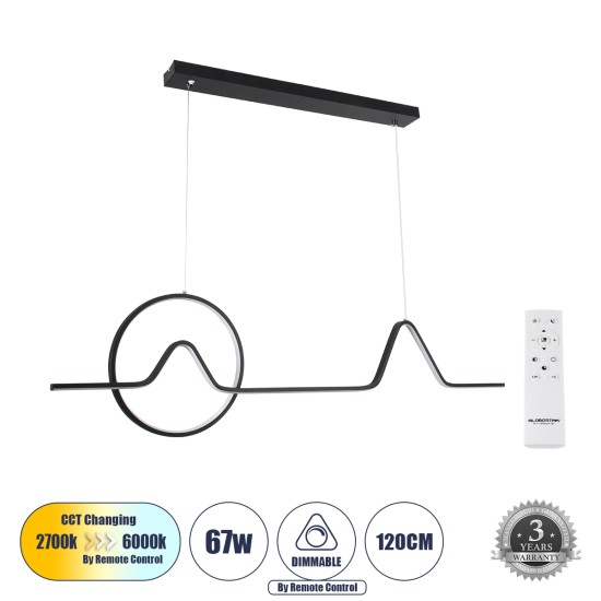 GLOBOSTAR® WINDY 61292 Μοντέρνο Κρεμαστό Φωτιστικό Οροφής LED 67W 7504lm 300° AC 220-240V IP20 Ρυθμιζόμενο Λευκό CCT με Χειριστήριο από 2700K έως 6000K Dimmable - Lumileds SMD Chip - Μαύρο Ματ - Μ120 x Π4 x Υ30cm - 3 Χρόνια Εγγύηση GloboStar® WINDY 61292 Κρεμαστό Φωτιστικό Οροφής Design LED CCT 67W 7504lm 300° AC 220-240V - Εναλλαγή Φωτισμού μέσω Τηλεχειριστηρίου All In One Ψυχρό 6000k+Φυσικό 4500k+Θερμό 2700k Dimmable Μ120 x Π4 x Υ30cm - Μαύρο - 3 Years Warranty