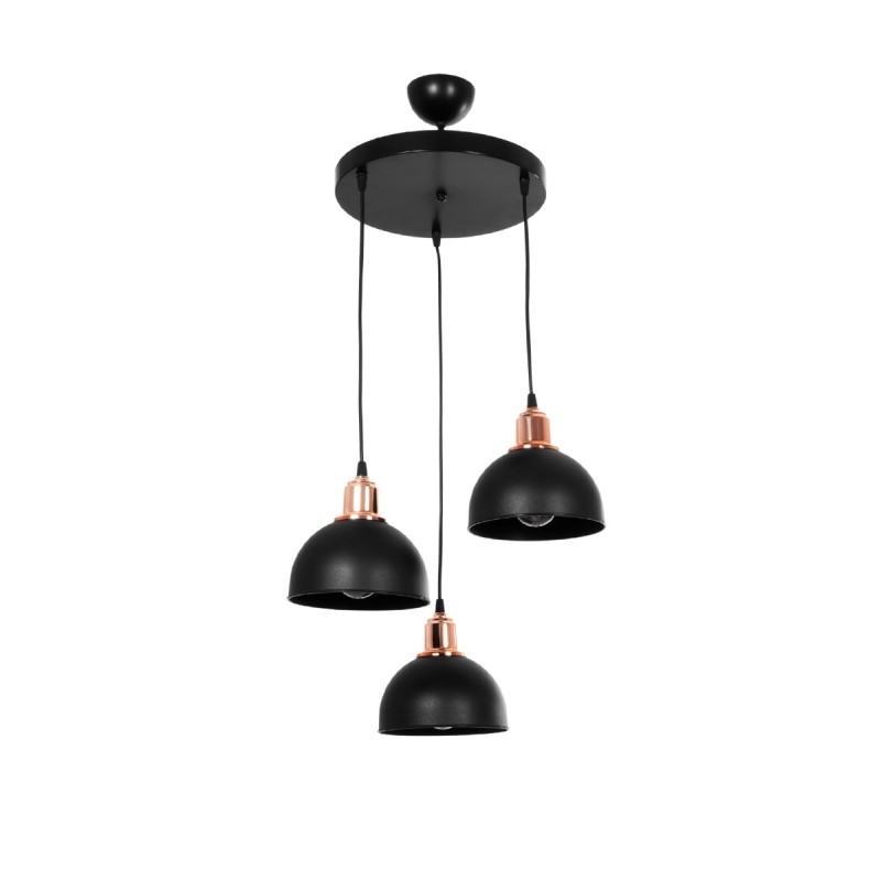GloboStar® ΗUT 203-0146 Μοντέρνο Κρεμαστό Φωτιστικό Καμπάνα Τρίφωτο 3 x E27 IP20 Μαύρο με Χρυσό Πλαστικό - Μ40 x Π40 x Υ76cm