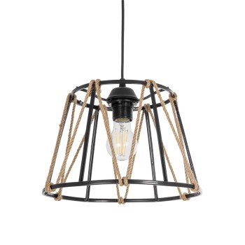 GLOBOSTAR® JUTE 203-0090 Μοντέρνο Κρεμαστό Φωτιστικό Οροφής με Ντουί 1 x E27 AC 220-240V IP20 - Μαύρο & Μπεζ - Μ30 x Π30 x Υ23cm