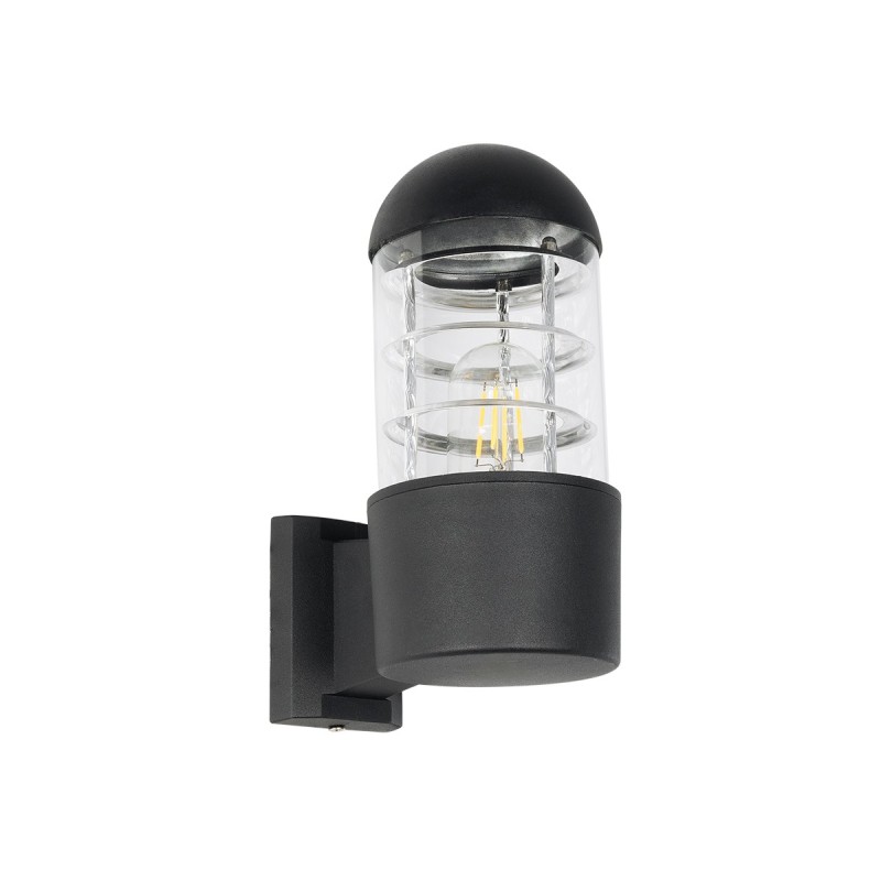 GloboStar® NEWI 01419 Μοντέρνο Επιτοίχιο Φωτιστικό Απλίκα Μονόφωτο 1 x E27 IP20 Μαύρο & Ασημί Μέταλλο με Διάφανο Γυαλί - Μ11 x Π17 x Υ23cm