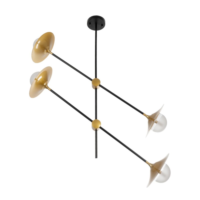 GloboStar® JOLIET 999-0044 Μοντέρνο Φωτιστικό Οροφής Πλέγμα Πολύφωτο 4 x G9 IP20 Μαύρο & Χρυσό Μέταλλο - Μ93 x Π20 x Υ106cm