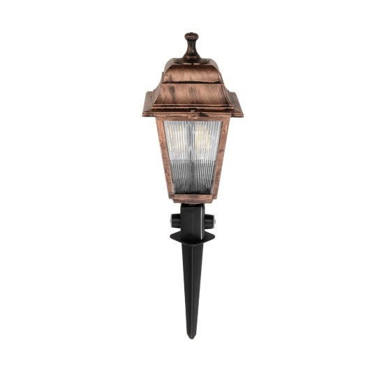 GloboStar® SOLME 203-0218 Vintage Καρφωτό Φωτιστικό Φαναράκι Μονόφωτο 1 x E27 IP44 Χάλκινο & Διάφανο Πλαστικό - Μ15 x Π15 x Υ50cm