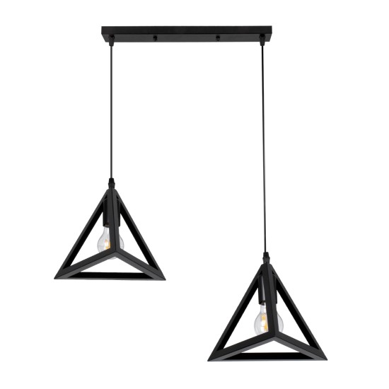 GloboStar® TRIANGLE 00611 Μοντέρνο Κρεμαστό Φωτιστικό Ράγα Δίφωτο 2 x E27 IP20 Μαύρο Μέταλλο - Μ60 x Π22 x Y130cm GloboStar® TRIANGLE 00611 Μοντέρνο Κρεμαστό Φωτιστικό Ράγα Δίφωτο 2 x E27 IP20 Μαύρο Μέταλλο - Μ60 x Π22 x Y130cm