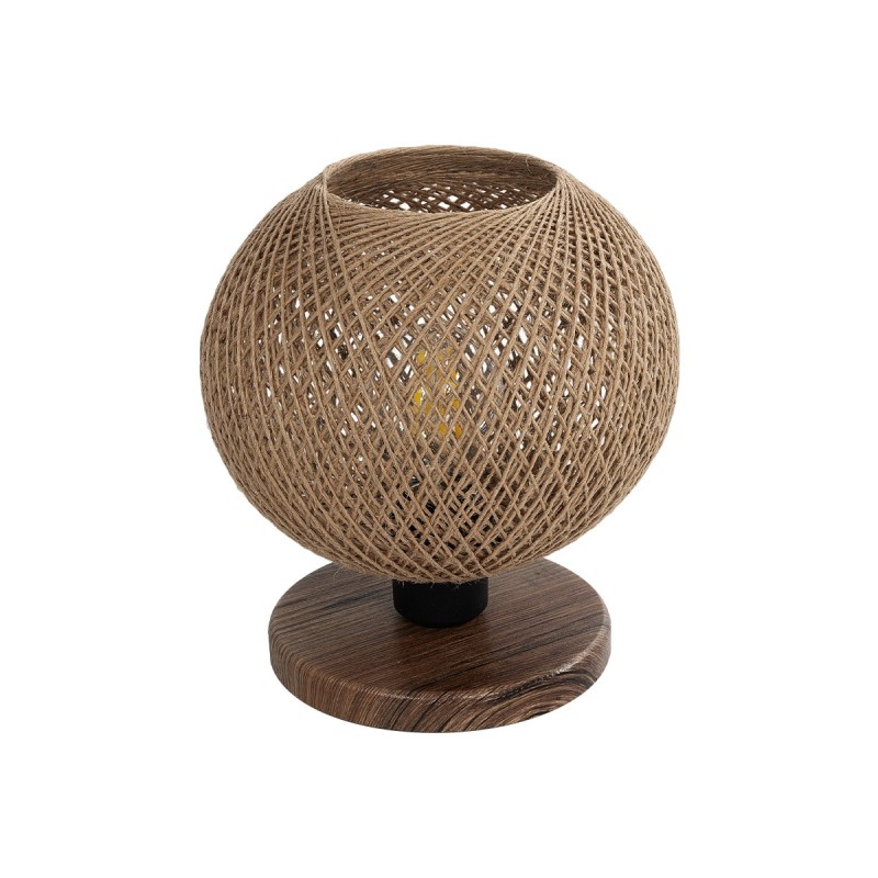 GloboStar® BOWL 204-0087 Μοντέρνο Eπιτραπέζιο Φωτιστικό Μονόφωτο 1 x E27 IP20 Καφέ Ξύλο με Μπεζ Σνοινί - Μ19 x Π19 x Υ22cm