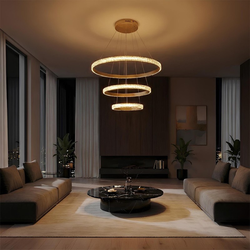 kelvo® DIAMOND KLV-101-0238 Κρεμαστό Φωτιστικό Οροφής LED 100W 10000lm 180° AC 220-240V IP20 Ρυθμιζόμενο Λευκό CCT με Χειριστήριο από 2700K έως 6000K Dimmable - Lumileds SMD Chip - Χρυσό Πλατίνα - Μ60 x Π60 x Υ60cm - 3 Χρόνια Εγγύηση