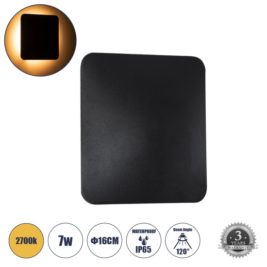 GloboStar® HELIO-S 60662 Φωτιστικό Τοίχου - Απλίκα Αρχιτεκτονικού Φωτισμού Εσωτερικού/Εξωτερικού Χώρου LED 7W 805lm 120° x 360° AC 220-240V Αδιάβροχο IP65 Μ16 x Π5 x Υ16cm - Θερμό Λευκό 2700K - Μαύρο - Τετράγωνο - Bridgelux Chip - 3 Years Warranty GloboStar® HELIO-S 60662 Φωτιστικό Τοίχου - Απλίκα Αρχιτεκτονικού Φωτισμού Εσωτερικού/Εξωτερικού Χώρου LED 7W 805lm 120° x 360° AC 220-240V Αδιάβροχο IP65 Μ16 x Π5 x Υ16cm - Θερμό Λευκό 2700K - Μαύρο - Τετράγωνο - Bridgelux Chip - 3 Years Warranty