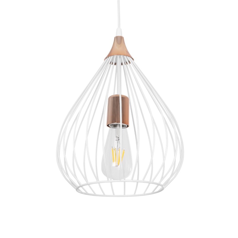 GloboStar® RADIARO 201-0014 Vintage Κρεμαστό Φωτιστικό Πλέγμα Μονόφωτο 1 x E27 IP20 Λευκό & Χάλκινο Μέταλλο - Μ28x Π28 x Υ70cm