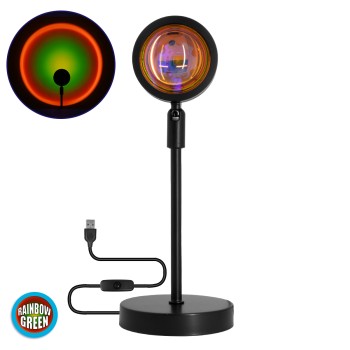 GloboStar® 00816 Επιτραπέζιο Φωτιστικό Πορτατίφ LED 12W 600lm 180° DC 5V IP20 Κίτρινο - Πράσινο - Κόκκινο - Πορτοκαλί RAINBOW EFFECT Μαύρο Μέταλλο με Διάφανο Πλαστικό - Μ10 x Π10 x Υ26.5cm - 2 Xρόνια Εγγύηση