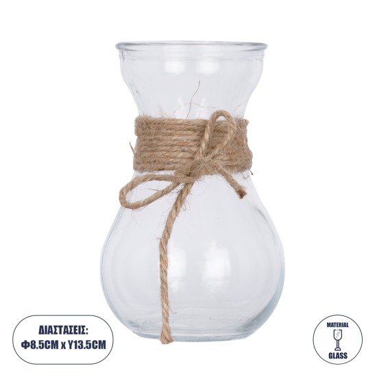 GloboStar® LUCY 35610 Διακοσμητικό Βάζο Γυάλινο Διάφανο με Σχοινί Φ8.8 x Υ13.8cm GloboStar® LUCY 35610 Διακοσμητικό Βάζο Γυάλινο Διάφανο με Σχοινί Φ8.8 x Υ13.8cm
