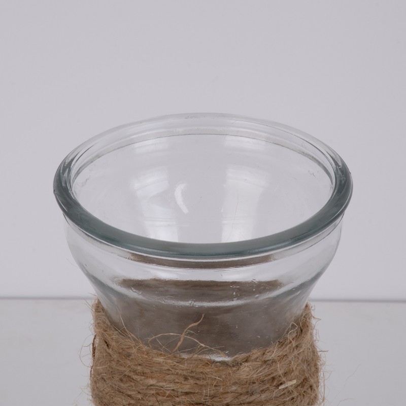 GloboStar® LUCY 35610 Διακοσμητικό Βάζο Γυάλινο Διάφανο με Σχοινί Φ8.8 x Υ13.8cm
