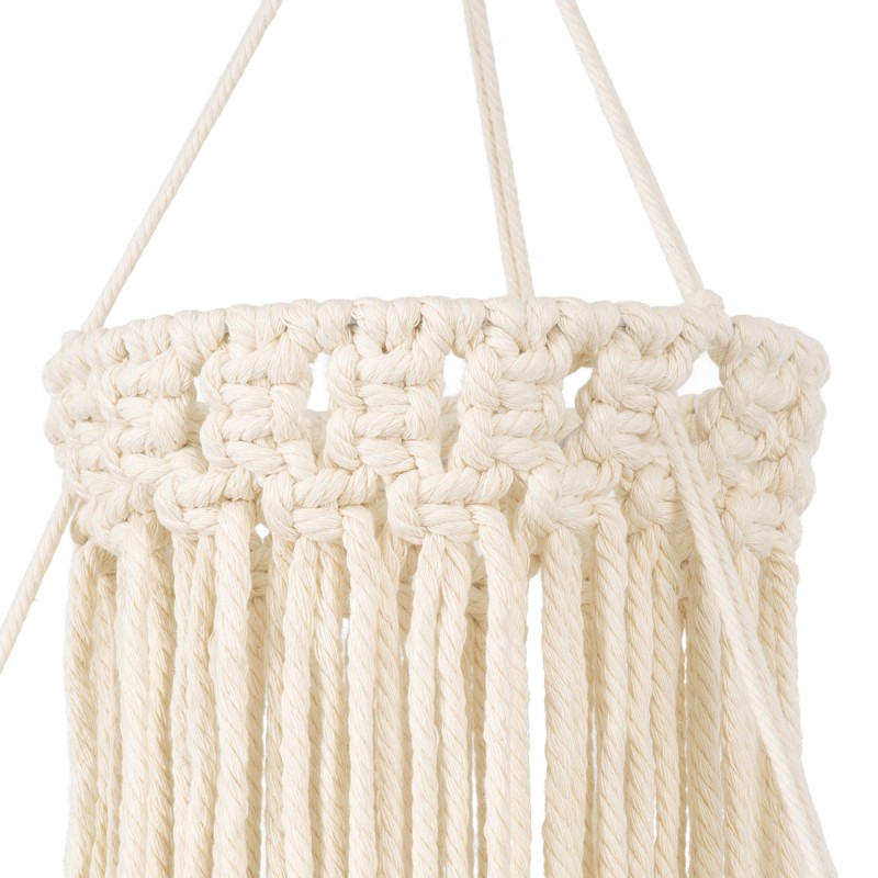 GloboStar® 36200 ETHIOPIA Boho Καπέλο Φωτιστικού- Μακραμέ Πλεκτό Χειροποίητο Μπεζ Σχοινί Μ30 x Π30 x Υ90cm