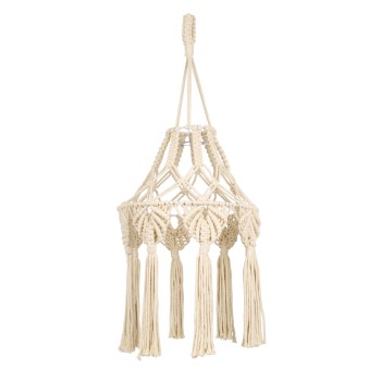 GloboStar® 36201 MOROCCO Boho Καπέλο Φωτιστικού- Μακραμέ Πλεκτό Χειροποίητο Μπεζ Βαμβακερό Νήμα - Μ30 x Π30  x Υ70cm