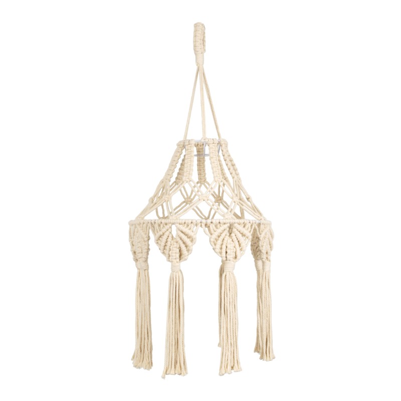 GloboStar® 36201 MOROCCO Boho Καπέλο Φωτιστικού- Μακραμέ Πλεκτό Χειροποίητο Μπεζ Σχοινί Μ30 x Π30  x Υ70cm