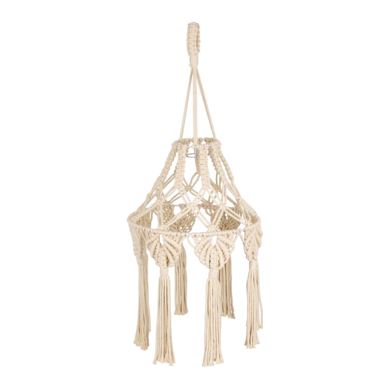 GloboStar® 36201 MOROCCO Boho Καπέλο Φωτιστικού- Μακραμέ Πλεκτό Χειροποίητο Μπεζ Σχοινί Μ30 x Π30  x Υ70cm