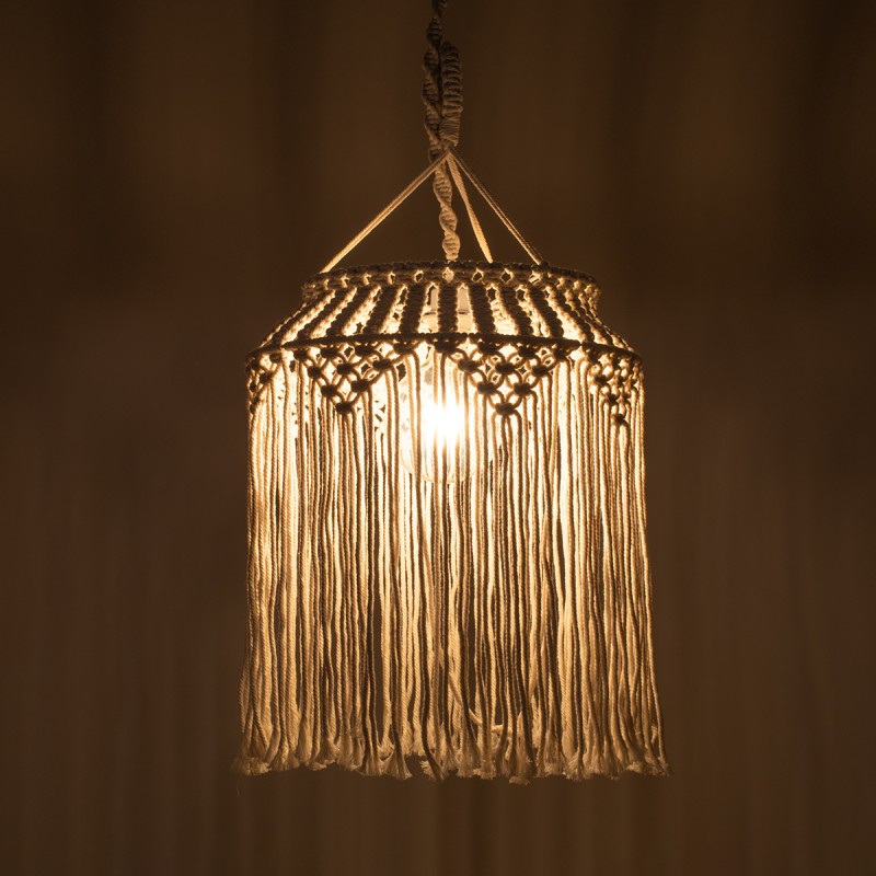 GloboStar® ALGERIA 36202 Μοντέρνο Κρεμαστό Φωτιστικό Μακραμέ Μονόφωτο 1 x E27 IP20 Μπεζ Ύφασμα - Μ40 x Π40 x Υ50cm