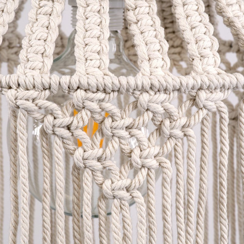 GloboStar® ALGERIA 36202 Μοντέρνο Κρεμαστό Φωτιστικό Μακραμέ Μονόφωτο 1 x E27 IP20 Μπεζ Ύφασμα - Μ40 x Π40 x Υ50cm