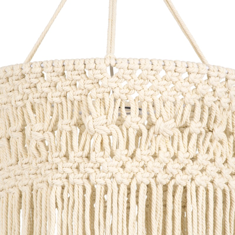 GloboStar® 36203 TUNISIA Boho Καπέλο Φωτιστικού- Μακραμέ Πλεκτό Χειροποίητο Μπεζ Σχοινί Μ30 x Π30  x Υ120cm