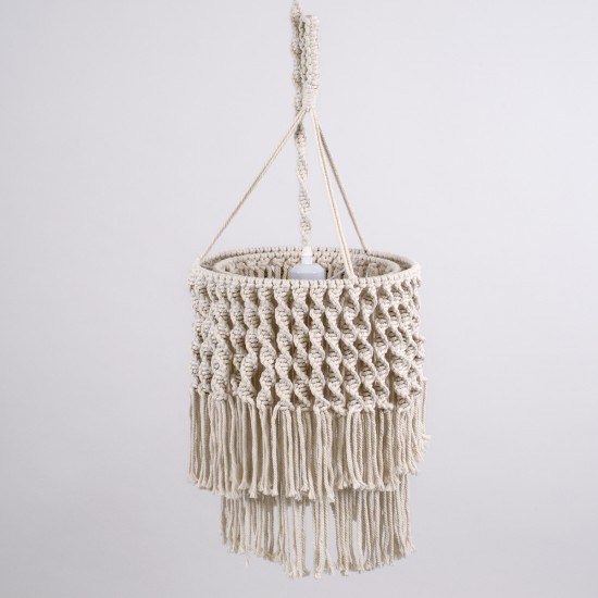 GloboStar® ALGERIA 36204 Boho Κρεμαστό Φωτιστικό Μακραμέ Μονόφωτο 1 x E27 IP20 Μπεζ Ύφασμα - Μ30 x Π30 x Υ40cm