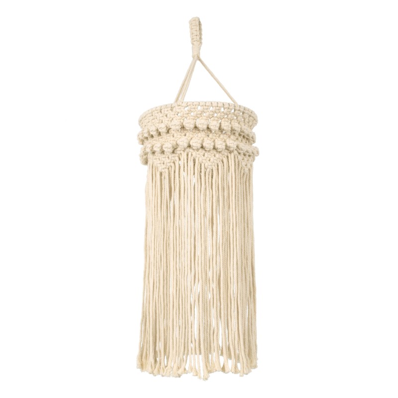 GloboStar® 36205 UGANDA Boho Καπέλο Φωτιστικού- Μακραμέ Πλεκτό Χειροποίητο Μπεζ Σχοινί Μ25 x Π25  x Υ70cm