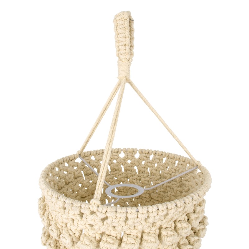 GloboStar® 36205 UGANDA Boho Καπέλο Φωτιστικού- Μακραμέ Πλεκτό Χειροποίητο Μπεζ Σχοινί Μ25 x Π25  x Υ70cm