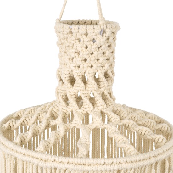 GloboStar® 36207 SENEGAL Boho Καπέλο Φωτιστικού- Μακραμέ Πλεκτό Χειροποίητο Μπεζ Σχοινί Μ30 x Π30  x Υ80cm
