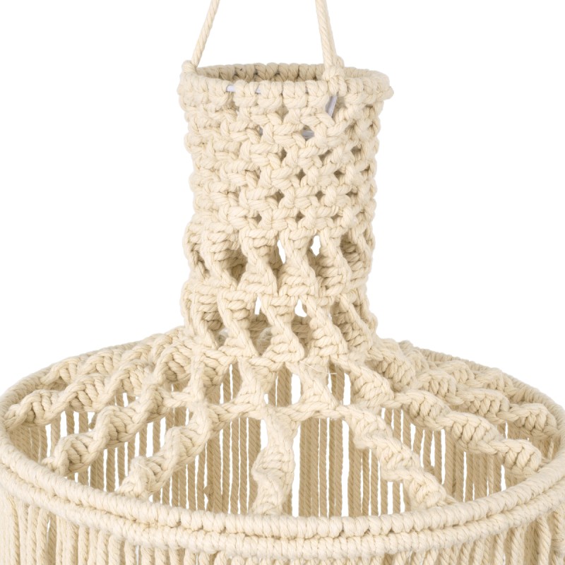 GloboStar® 36207 SENEGAL Boho Καπέλο Φωτιστικού- Μακραμέ Πλεκτό Χειροποίητο Μπεζ Σχοινί Μ30 x Π30  x Υ80cm
