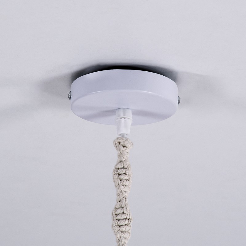 GloboStar® ZAMBIA 36208 Boho Κρεμαστό Φωτιστικό Μακραμέ Μονόφωτο 1 x E27 IP20 Μπεζ Ύφασμα - Μ30 x Π30 x Υ60cm