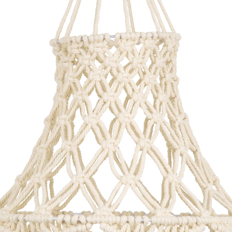 GloboStar® 36209 SOMALIA Boho Καπέλο Φωτιστικού Μακραμέ Πλεκτό Χειροποίητο Μπεζ Σχοινί Μ30 x Π30  x Υ90cm