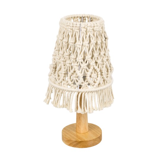 GloboStar® RWANDA 36210 Boho Επιτραπέζιο Φωτιστικό Πορτατίφ Μονόφωτο 1 x E27 IP20 Μπεζ Σχοινί με Καφέ Ξύλο - Μ15 x Π15 x Υ30cm GloboStar® RWANDA 36210 Vintage Επιτραπέζιο Φωτιστικό Πορτατίφ Μονόφωτο Boho - Μακραμέ Πλεκτό Χειροποίητο Μπεζ Υφασμάτινο με Σχοινί Φ15 x Υ30cm