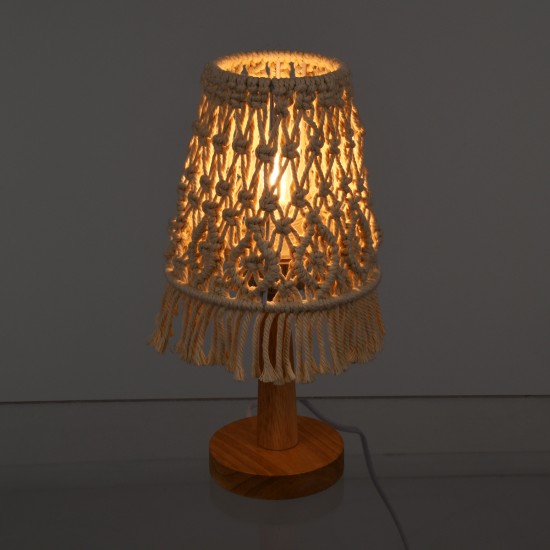 GloboStar® RWANDA 36210 Boho Επιτραπέζιο Φωτιστικό Πορτατίφ Μονόφωτο 1 x E27 IP20 Μπεζ Σχοινί με Καφέ Ξύλο - Μ15 x Π15 x Υ30cm GloboStar® RWANDA 36210 Vintage Επιτραπέζιο Φωτιστικό Πορτατίφ Μονόφωτο Boho - Μακραμέ Πλεκτό Χειροποίητο Μπεζ Υφασμάτινο με Σχοινί Φ15 x Υ30cm