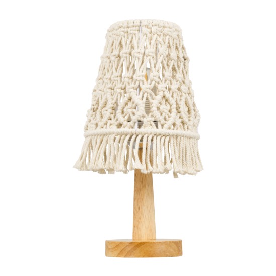 GloboStar® RWANDA 36210 Boho Επιτραπέζιο Φωτιστικό Πορτατίφ Μονόφωτο 1 x E27 IP20 Μπεζ Σχοινί με Καφέ Ξύλο - Μ15 x Π15 x Υ30cm GloboStar® RWANDA 36210 Vintage Επιτραπέζιο Φωτιστικό Πορτατίφ Μονόφωτο Boho - Μακραμέ Πλεκτό Χειροποίητο Μπεζ Υφασμάτινο με Σχοινί Φ15 x Υ30cm