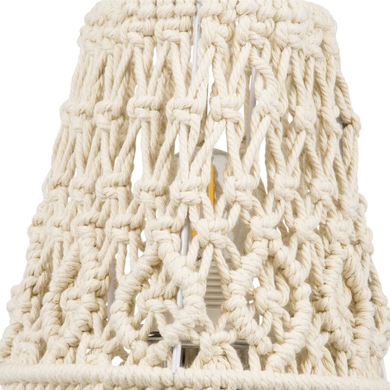 GloboStar® RWANDA 36210 Boho Επιτραπέζιο Φωτιστικό Πορτατίφ Μονόφωτο 1 x E27 IP20 Μπεζ Σχοινί με Καφέ Ξύλο - Μ15 x Π15 x Υ30cm GloboStar® RWANDA 36210 Vintage Επιτραπέζιο Φωτιστικό Πορτατίφ Μονόφωτο Boho - Μακραμέ Πλεκτό Χειροποίητο Μπεζ Υφασμάτινο με Σχοινί Φ15 x Υ30cm