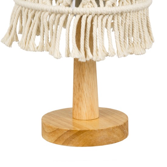 GloboStar® RWANDA 36210 Boho Επιτραπέζιο Φωτιστικό Πορτατίφ Μονόφωτο 1 x E27 IP20 Μπεζ Σχοινί με Καφέ Ξύλο - Μ15 x Π15 x Υ30cm GloboStar® RWANDA 36210 Vintage Επιτραπέζιο Φωτιστικό Πορτατίφ Μονόφωτο Boho - Μακραμέ Πλεκτό Χειροποίητο Μπεζ Υφασμάτινο με Σχοινί Φ15 x Υ30cm