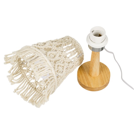 GloboStar® RWANDA 36210 Boho Επιτραπέζιο Φωτιστικό Πορτατίφ Μονόφωτο 1 x E27 IP20 Μπεζ Σχοινί με Καφέ Ξύλο - Μ15 x Π15 x Υ30cm GloboStar® RWANDA 36210 Vintage Επιτραπέζιο Φωτιστικό Πορτατίφ Μονόφωτο Boho - Μακραμέ Πλεκτό Χειροποίητο Μπεζ Υφασμάτινο με Σχοινί Φ15 x Υ30cm