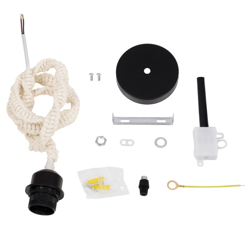 GloboStar® SHAQRA 36216 Μοντέρνο Κρεμαστό Φωτιστικό Μακραμέ Μονόφωτο 1 x E27 IP20 Μπεζ Ύφασμα - Μ4 x Π4 x Υ110cm